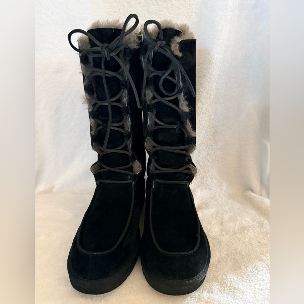 UGG Uptown Lace-up Sheepskin Boots in black and gray